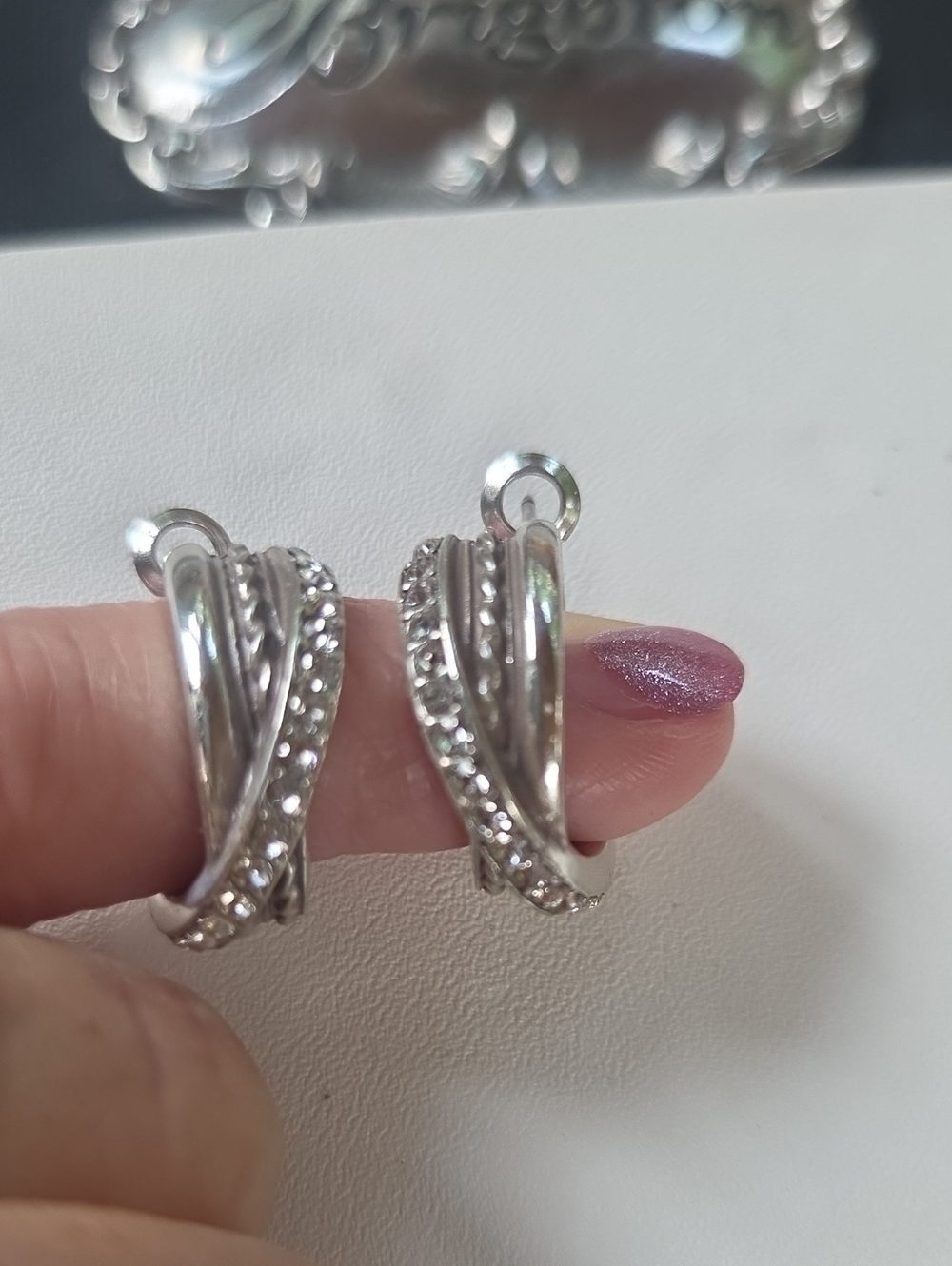 Brighton Silver Twisted Hoop Earrings with Crystal Accents - Silver